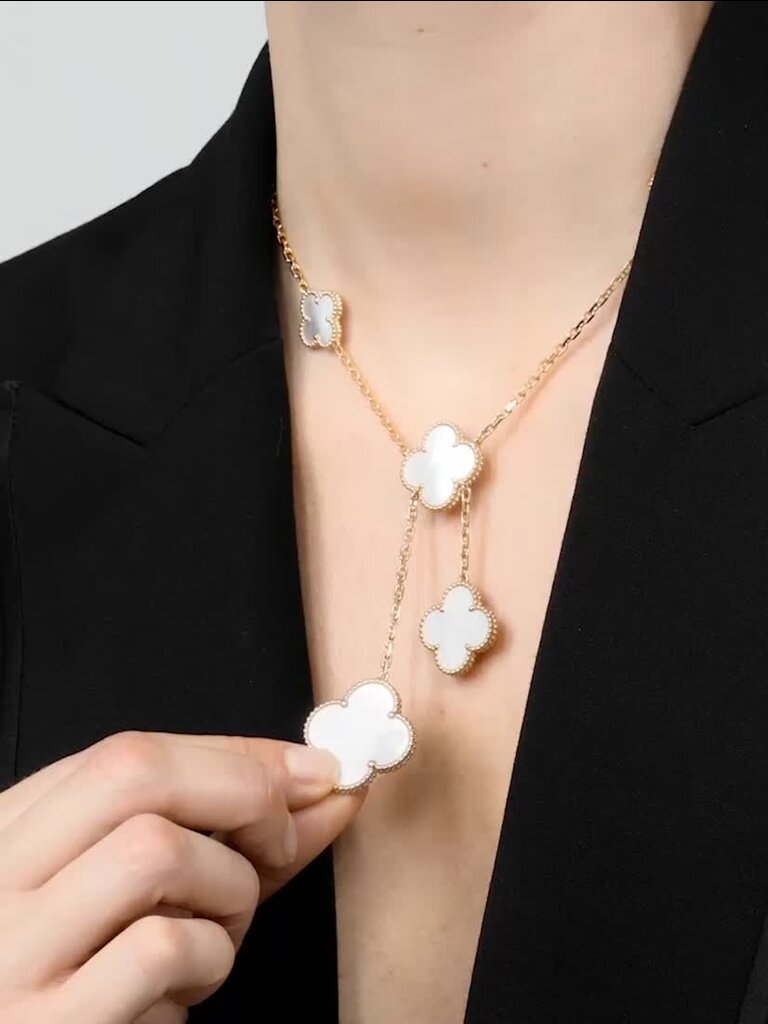 Magic Alhambra necklace, 6 motifs 18K yellow gold, Mother-of