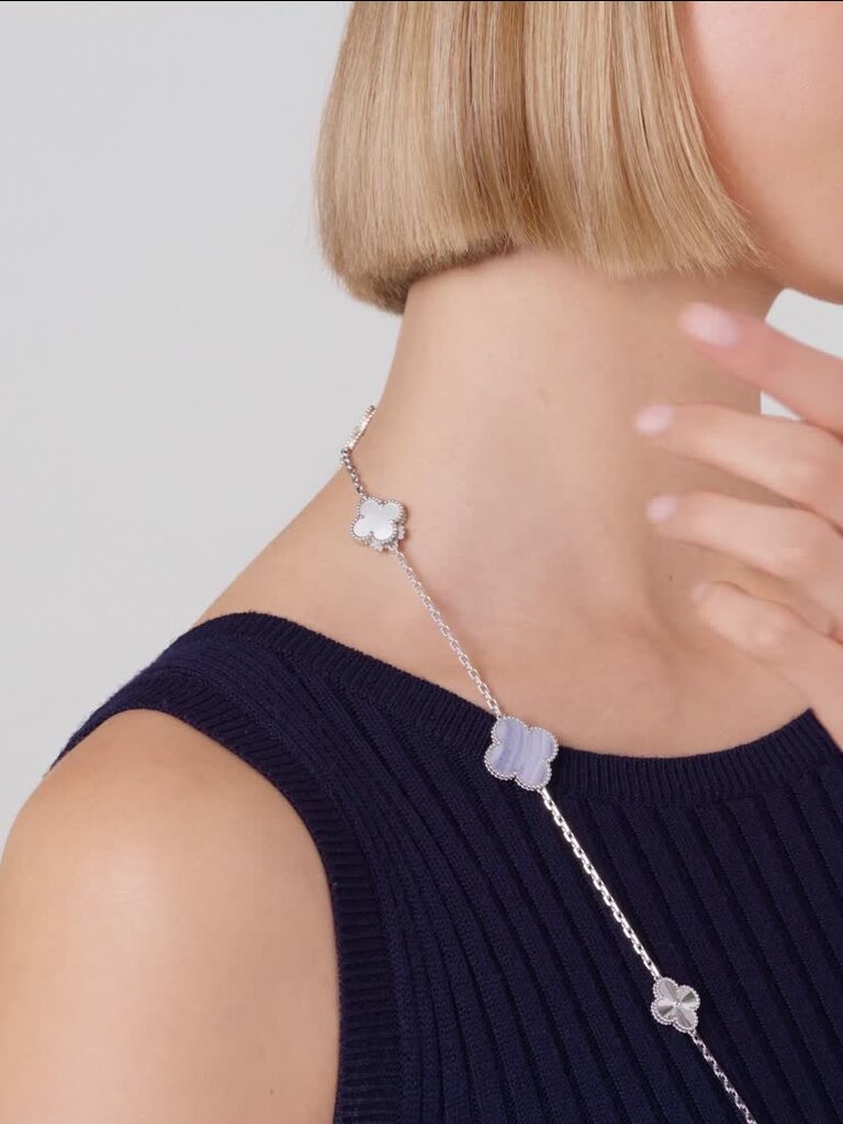 Magic Alhambra transformable long necklace, 15 motifs 18K white